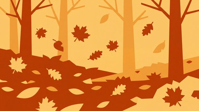 Fall forest background with falling leaves and trees flat vektor