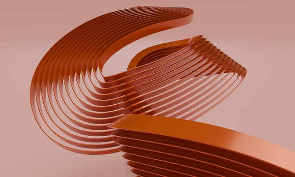 Layered copper 3D ribbon curving into an S shape