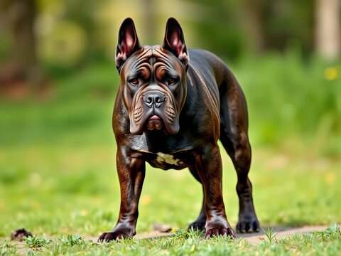 Cane Corso dog standing on all fours with wrinkled face, nose, four-legged