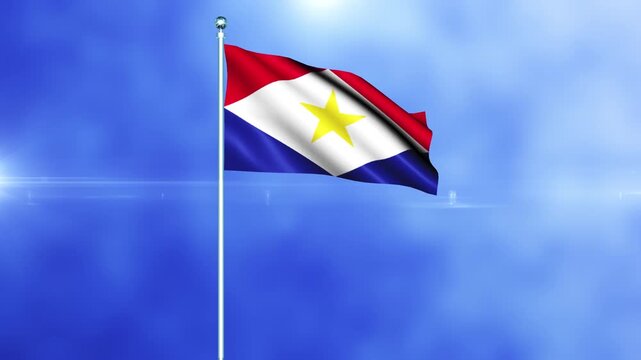 Saba national flag waving in the wind against a blue sky background loop animation