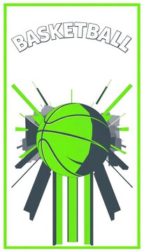 Stylized green basketball vector design with bold lines and geometric shapes, shape, sporty