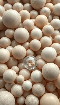 Whispering spheres of soft gray, taupe, and beige overlap in intricate harmony, overlap, pattern