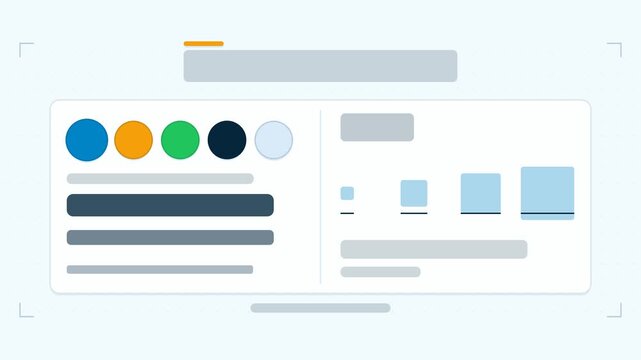 Animated brand guidelines infographic in a modern flat vector style, swatches assembling in a smooth 4K loop. Blank text placeholders and blue and azure accents sit on a bright light background so hea