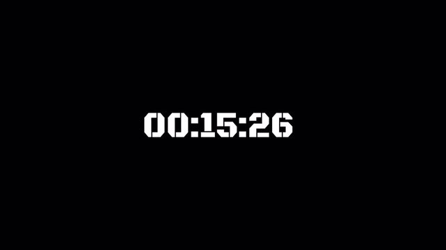 3 Minute Time Counter Animation, Three Minute 180 Second Countdown Timer with Minutes, Seconds and Milliseconds, Running Time Display on Transparent Background, 4K Alpha Channel