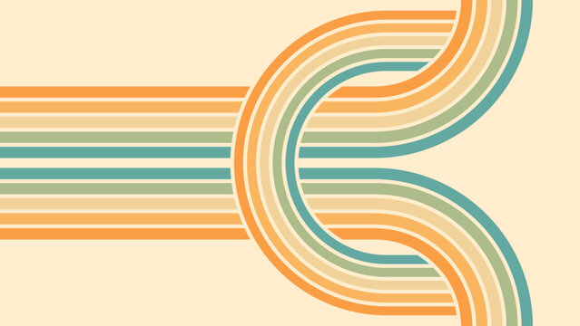 Abstract background of rainbow groovy Wavy Line design in 1970s Hippie Retro style. Vector pattern ready to use for cloth, textile, wrap and other.
