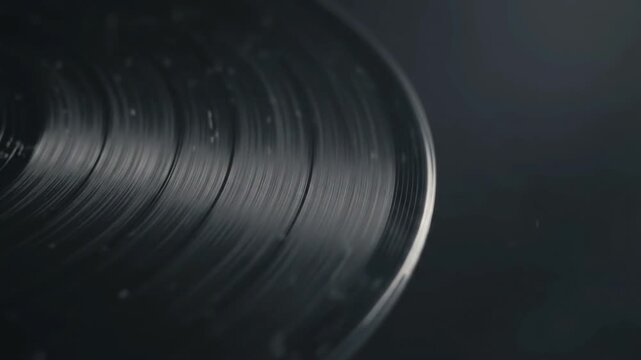 Macro Close-up of Spinning Vinyl Record Grooves with Copy Space 4K Seamless Loop