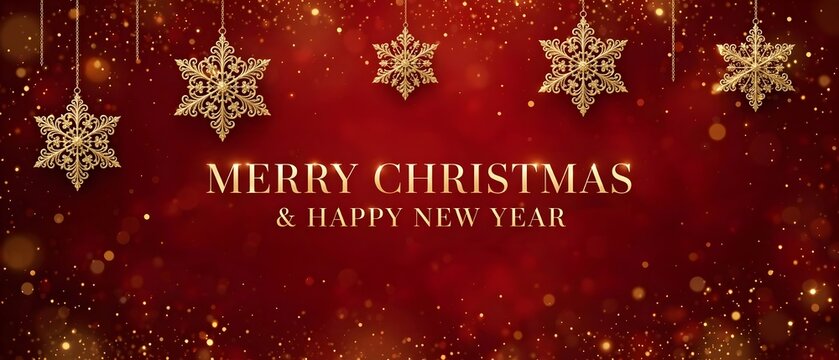 Elegant Festive Background Featuring Hanging Golden Ornaments And Glowing Particles For Holiday Season Celebrations And Greetings