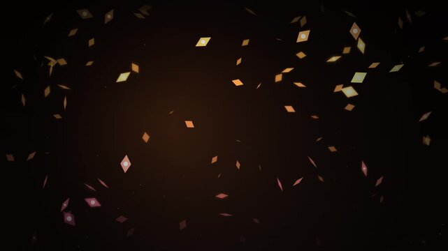 Falling Diamond Shapes Confetti, Golden and Pink Glitter Sparkle, Dark Festive Background