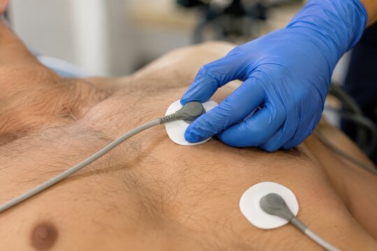 clinician placing ecg electrodes on a patient chest