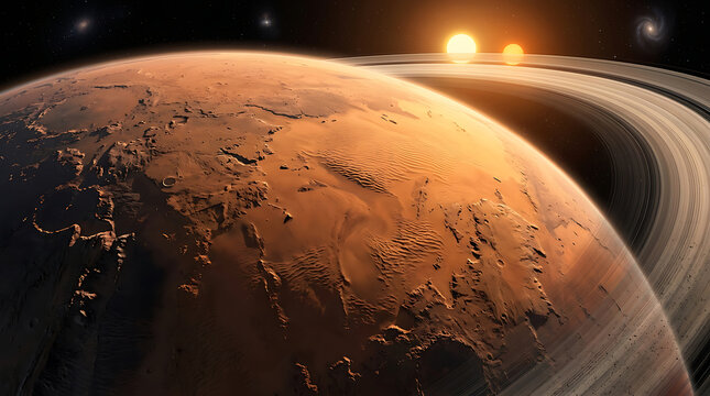 Exoplanet with planetary rings orbiting a binary star system in deep