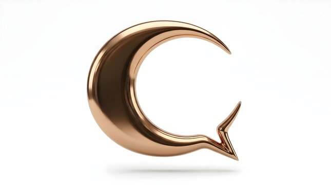 Shiny bronze metallic speech bubble shaped like a crescent moon isolated on a clean white background