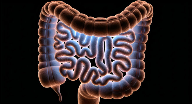 Detailed illustration of the human digestive system focusing on the intestines