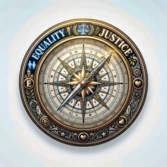 Fototapeta premium Ornate Compass Illustration With Equality and Justice