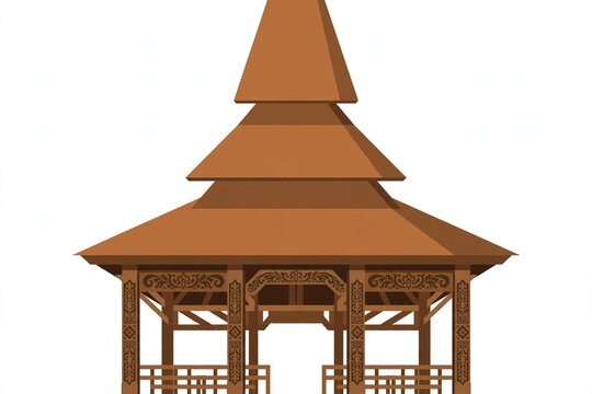 Joglo Javanese Traditional House - Indonesian Architecture Illustration
