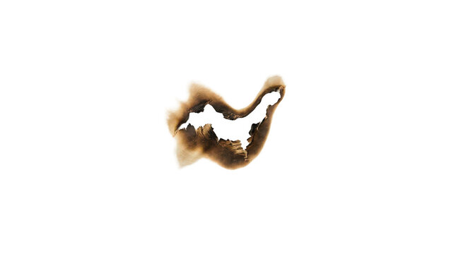 Burned hole in paper texture isolated on transparent background