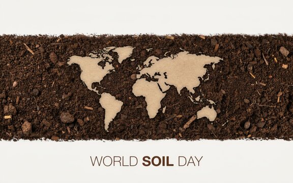 World soil day concept featuring a map of the world carved in dark fertile earth. Perfect banner for environmental and agriculture campaigns.