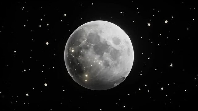Moon phases progress across a star filled night sky