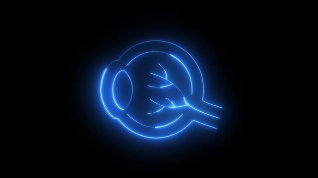 glowing neon Eye anatomy icon isolated on black background. representing human eyeball cross-section with lens, retina and optic nerve design. ocular structure with ophthalmology clinical research.
