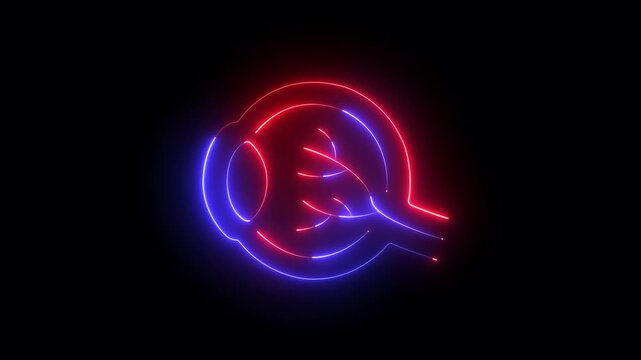 glowing neon Eye anatomy icon isolated on black background. representing human eyeball cross-section with lens, retina and optic nerve design. ocular structure with ophthalmology clinical research.