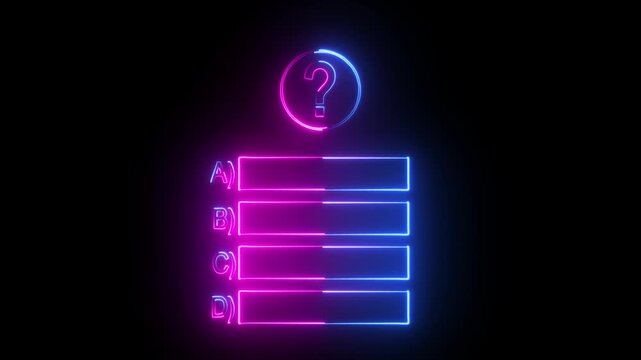 Neon multiple choice quiz interface with glowing question mark for education and digital testing