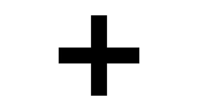 Minimalist black plus sign animation on white background, simple geometric motion symbol addition