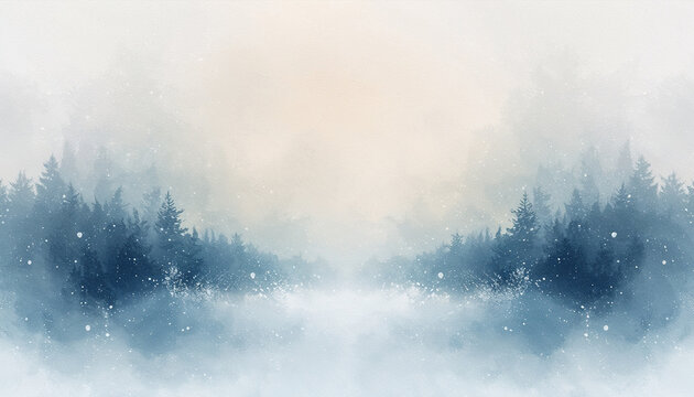 Ethereal white winter snowstorm forest pine trees