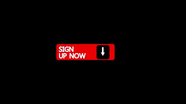 Sign up now red button animation with downward arrow for digital marketing and website call to action
