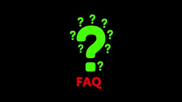 Faq frequently asked questions concept with animated green question mark on black background support