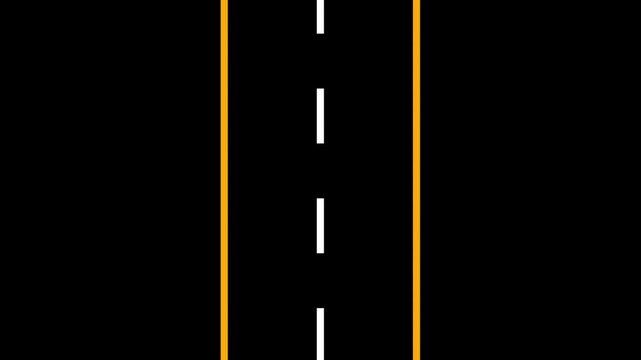 Seamless endless road animation loop, down view of highway lane markings for travel backgrounds