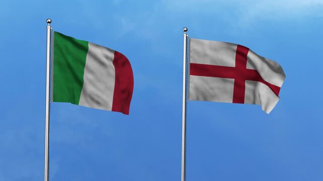 Italy and England Waving Flags, 3D Illustration