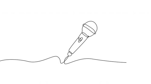 Animated microphone continuous line illustration. Music, singing and audio recording concept 4K video