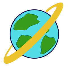 Stylized Planet Earth with Golden Ring — Flat Vector Illustration © Vito