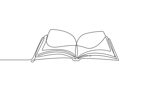 Animated open book continuous line illustration. Reading, education and knowledge concept 4K video