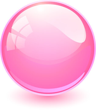 Shiny pink crystal ball icon, vibrant pink orb with reflection.