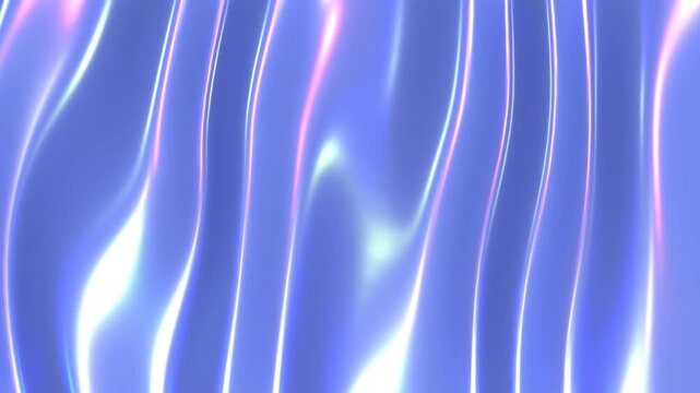 Abstract Blue Satin Waves with Neon Light Reflections, Flowing Metallic Silk Background Animation