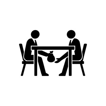 Two Businessmen Passing Money Bag Under Table Icon