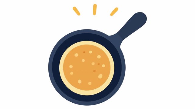 Animated flat vector illustration of a blue frying pan cooking food