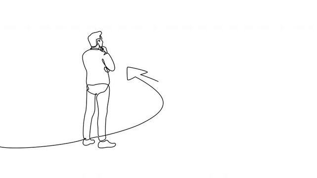 Animated man choosing direction continuous line illustration. Decision making, choices and strategy 4K video
