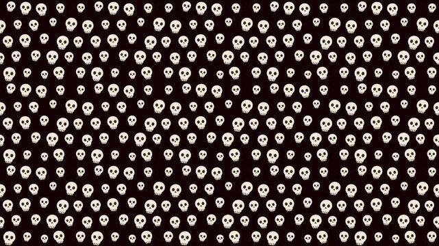 Seamless Pattern Background Featuring Many White Skulls on Black Backdrop