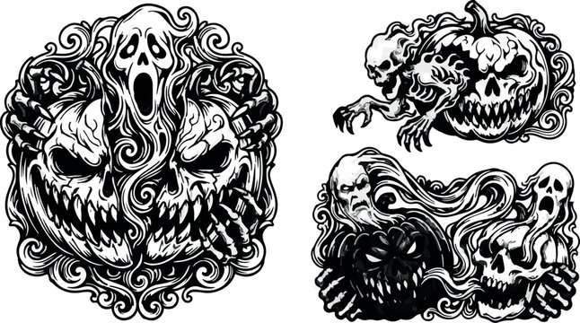 Highly detailed black and white illustrations feature skulls and elements of gothic architecture exploring themes of mortality darkness and the macabre with intricate linework