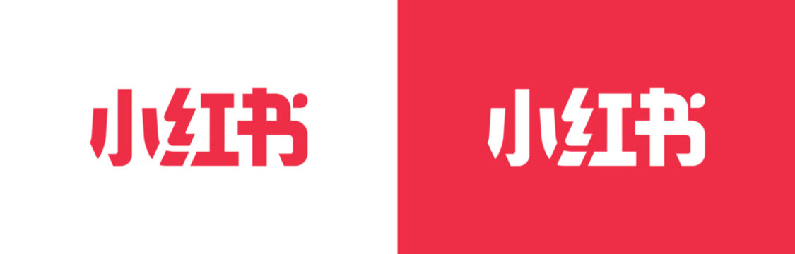 Rednote Wordmark on Transparent and Red Backgrounds, Editorial Use Only