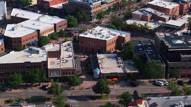 Orbiting Drone Shot Above Downtown Fort Collins, Colorado on Summer Day