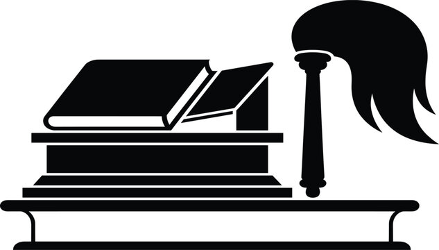 Black and white vector silhouette illustration of Guru Granth Sahib on Manji Sahib