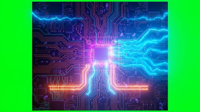 Glowing circuit traces pulsing, tech VFX overlay, 4K stock video