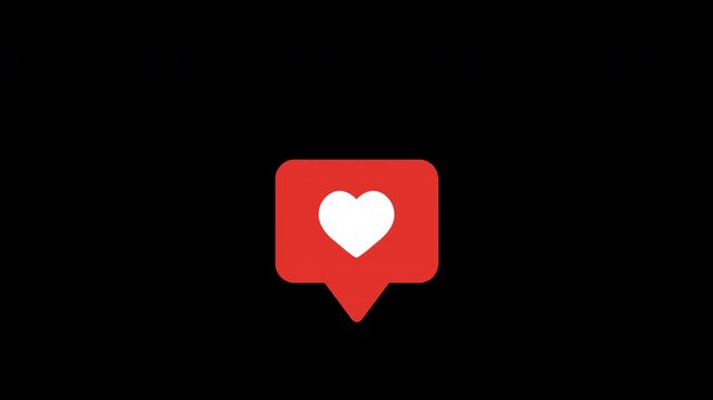 Like notification. Red heart icon pulse animation with flying heart from speech bubble social media like notification alpha channel ui design for apps web engagement interaction communication symbol