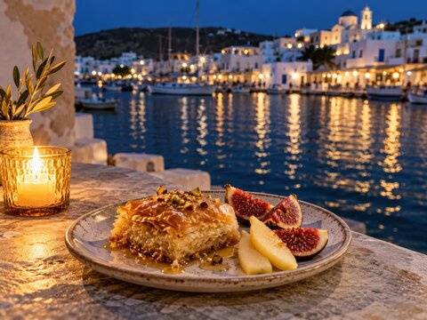 waterfront dessert is served in paros