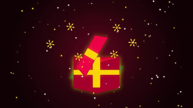A festive red gift box with yellow ribbon opening for holiday celebration