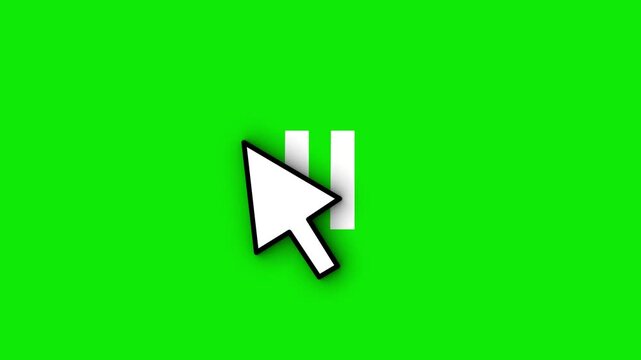 Basic pause and play indicator and mouse cursor arrow pointer animation rendered against a bright green screen. Enhance your tech videos with this sleek multimedia overlay. Use chroma keying tools.
