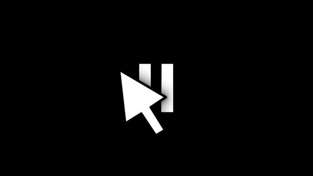 Minimalist play and pause indicator and mouse arrow pointer clicking animation on a pitch black canvas. Enhance technology videos with this sleek multimedia interface overlay. Use screen blend mode.