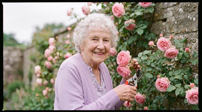 Grandmother Portrait in Garden With Medium Format Film Colors